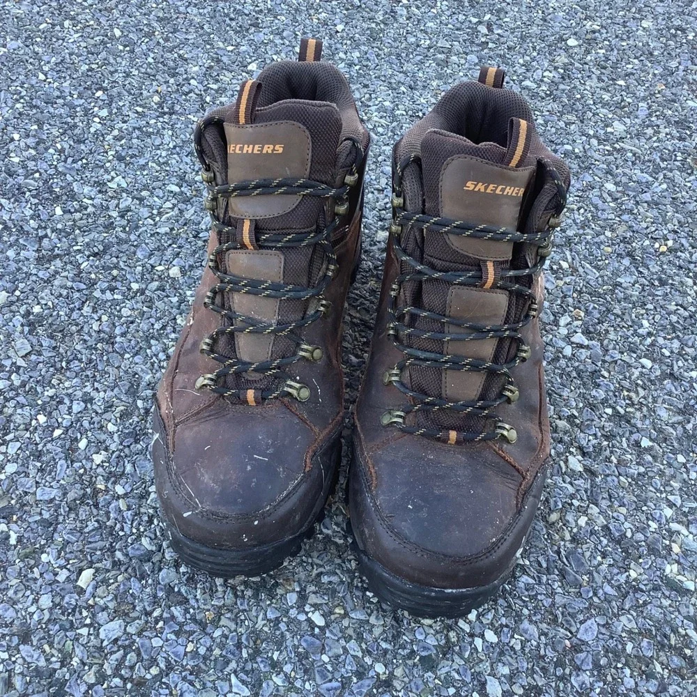 Skechers Waterproof Men's Leather Hiking Boots Brown Size 13‎ US